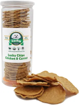 Lucky Premium Treats Chicken & Carrot Lucky Chips for Dogs  Healthy Chicken Dog Treats Made in USA  2 Ingredient Chicken Jerky Dog Treats  6 oz Jar
