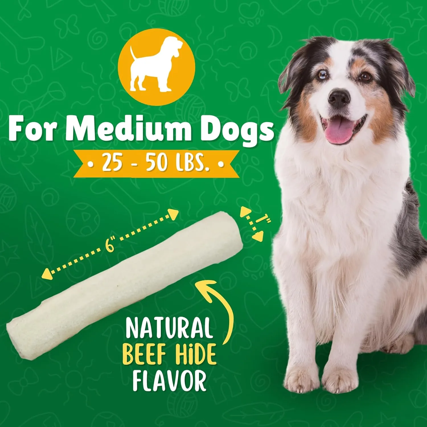 Lucky Premium Treats Plain Rawhide Sticks  All-Natural Rawhide Dog Treats for Medium Dogs, Gluten Free Premium Medium Dog Treats (28 Chews)