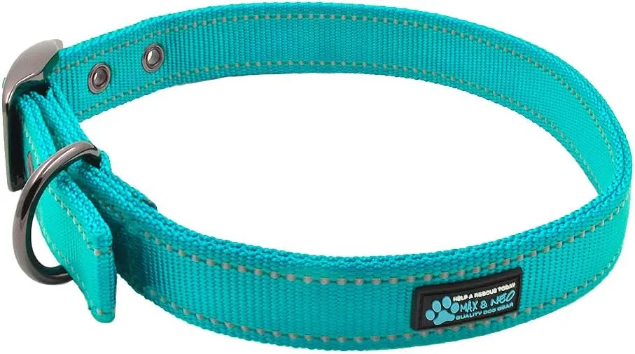 Max and Neo MAX Reflective Metal Buckle Dog Collar - We Donate a Collar to a Dog Rescue for Every Collar Sold (Small, Teal)