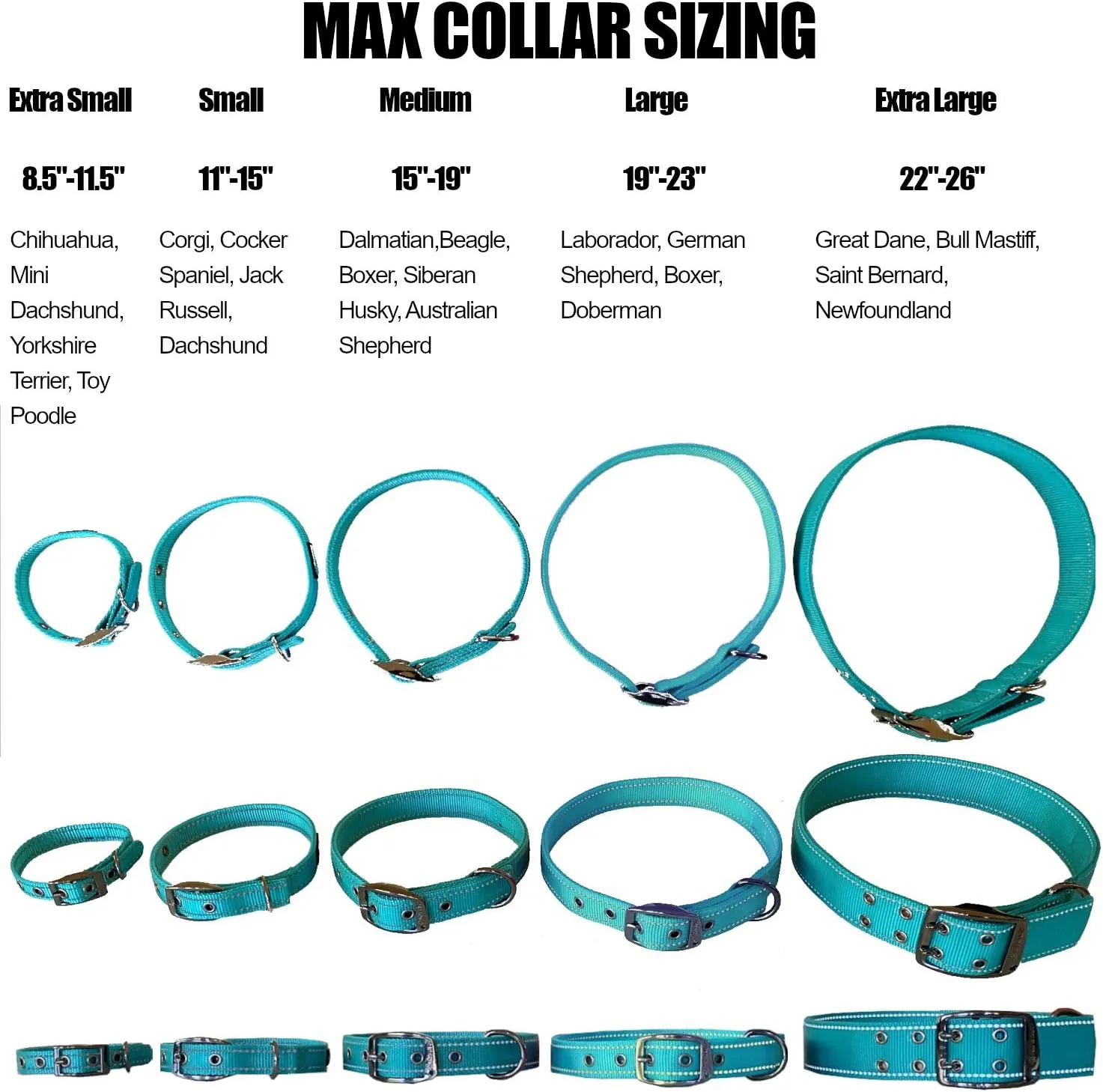 Max and Neo MAX Reflective Metal Buckle Dog Collar - We Donate a Collar to a Dog Rescue for Every Collar Sold (Small, Teal)