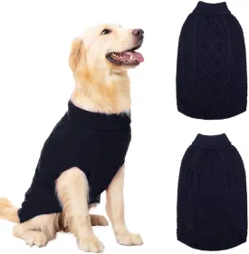 Mihachi Turtleneck Dog Sweater - Winter Coat Apparel Classic Cable Knit Clothes with Leash Hole for Cold Weather, Ideal Gift for Pet in New Year