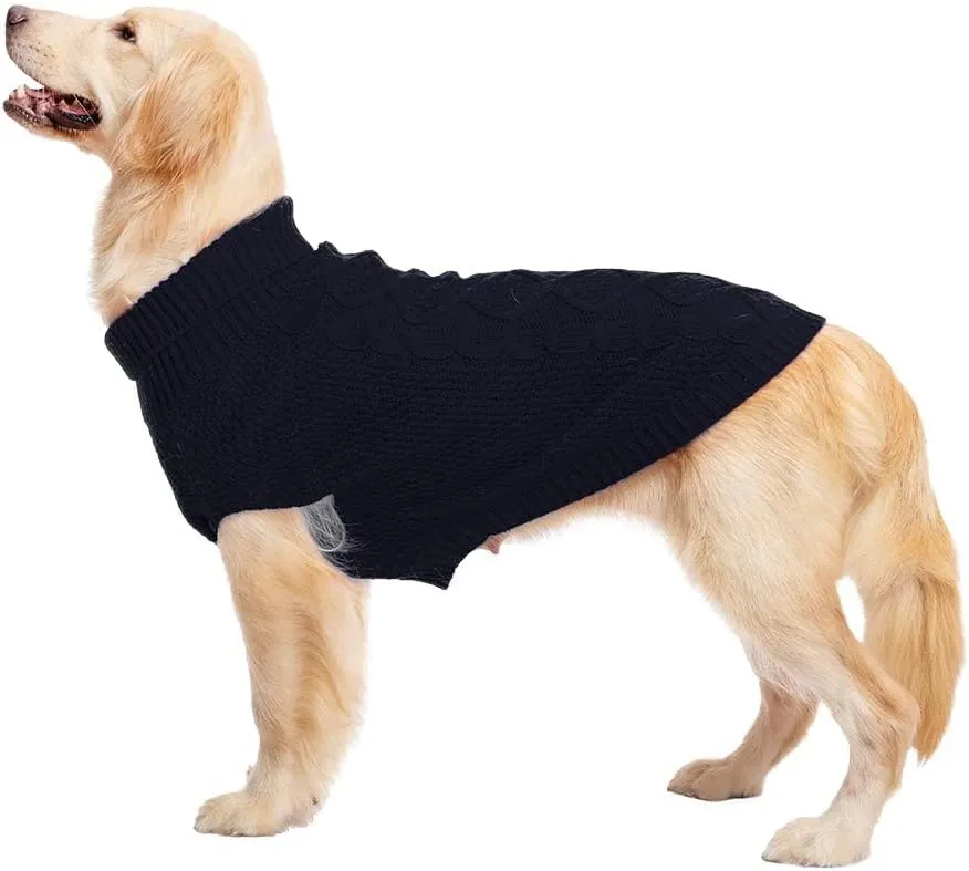 Mihachi Turtleneck Dog Sweater - Winter Coat Apparel Classic Cable Knit Clothes with Leash Hole for Cold Weather, Ideal Gift for Pet in New Year