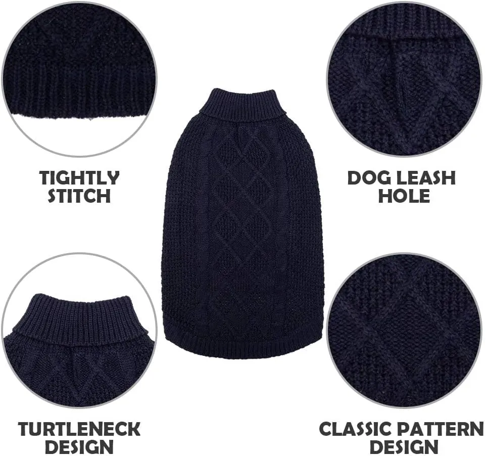 Mihachi Turtleneck Dog Sweater - Winter Coat Apparel Classic Cable Knit Clothes with Leash Hole for Cold Weather, Ideal Gift for Pet in New Year