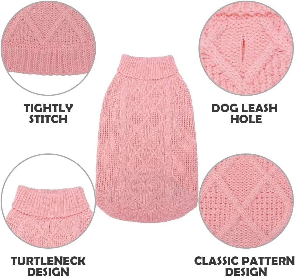 Mihachi Turtleneck Dog Sweater - Winter Coat Apparel Classic Cable Knit Clothes with Leash Hole for Cold Weather, Ideal Gift for Pet in New Year