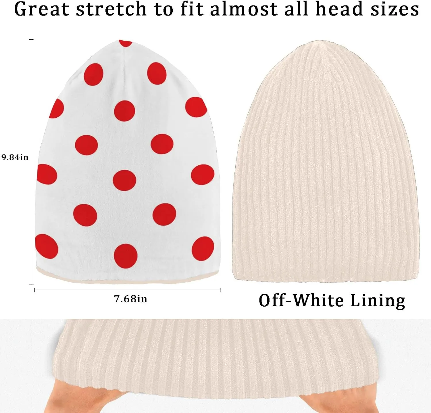Naanle Beanie Hat Red and White Polka Dots Womens Beanie Hat Stretch Slouchy Warm Knit Winter Hats Skully White Beanie Women Ski Beanies Cap
