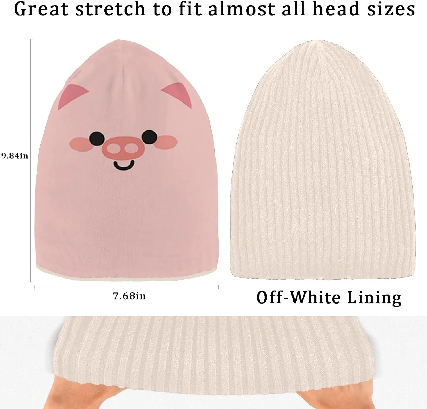 Naanle Pink Pig Women's Beanie Hat Stretch Slouchy Warm Knit Winter Hats Skully White Beanie Women Ski Beanies Cap