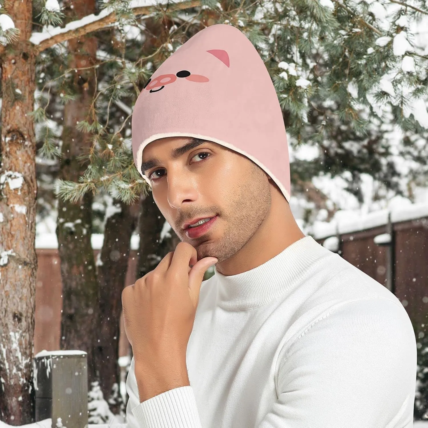 Naanle Pink Pig Women's Beanie Hat Stretch Slouchy Warm Knit Winter Hats Skully White Beanie Women Ski Beanies Cap