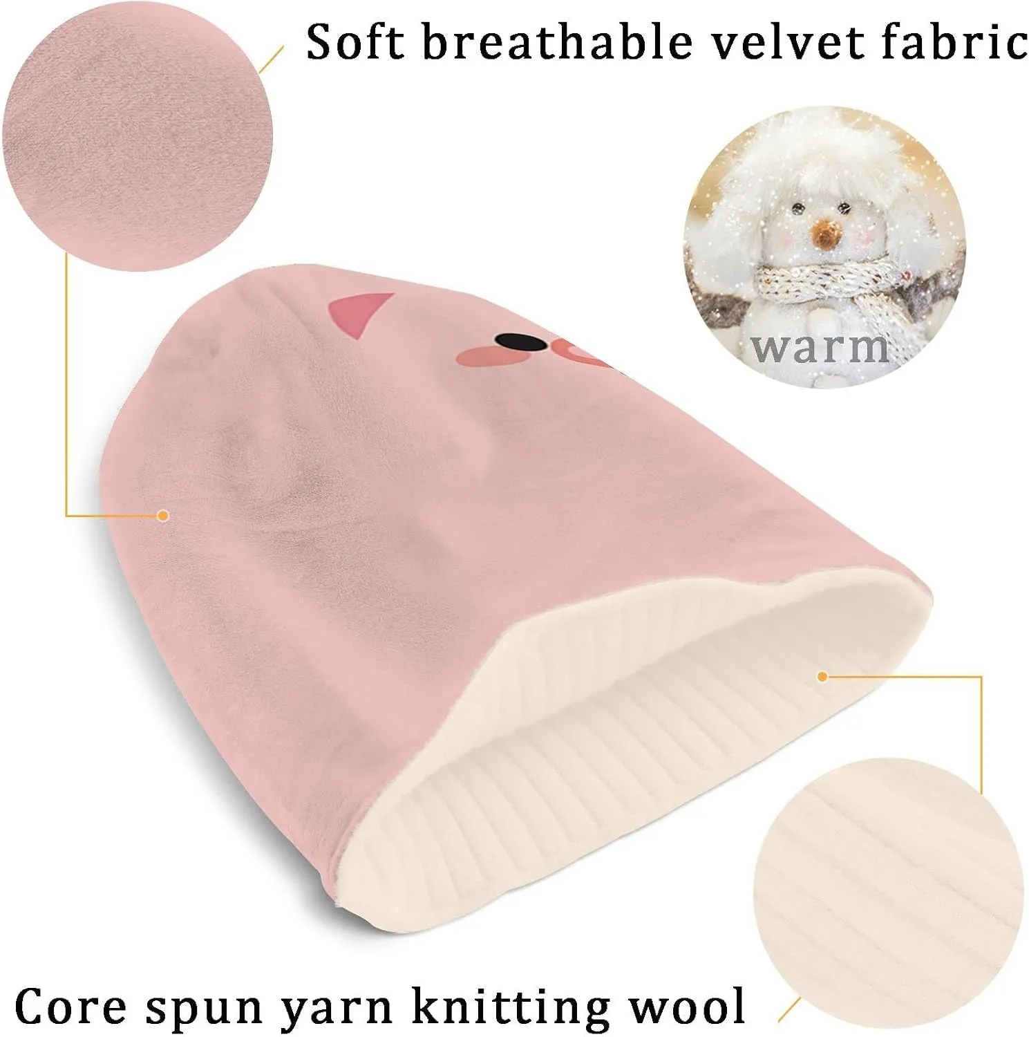 Naanle Pink Pig Women's Beanie Hat Stretch Slouchy Warm Knit Winter Hats Skully White Beanie Women Ski Beanies Cap