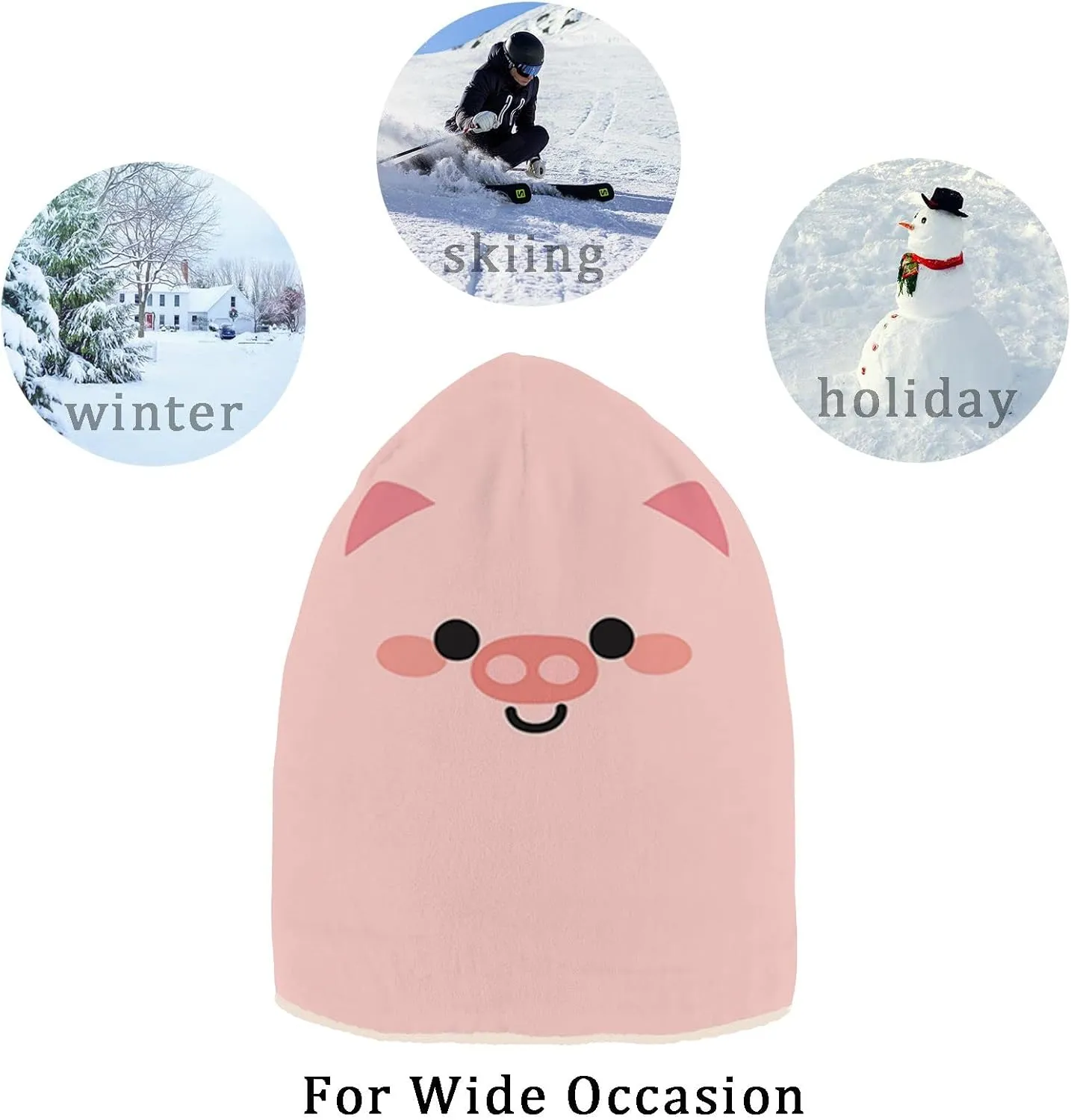 Naanle Pink Pig Women's Beanie Hat Stretch Slouchy Warm Knit Winter Hats Skully White Beanie Women Ski Beanies Cap