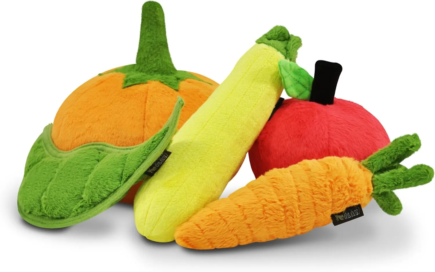 P.L.A.Y. Cute Plush Dog Toys - Fruit & Vegetable Themed Durable Squeaker Chew Toy, Great for Puppies & Small, Medium, Large Dogs - Machine Washable, Recycled Materials (5 Piece Set)