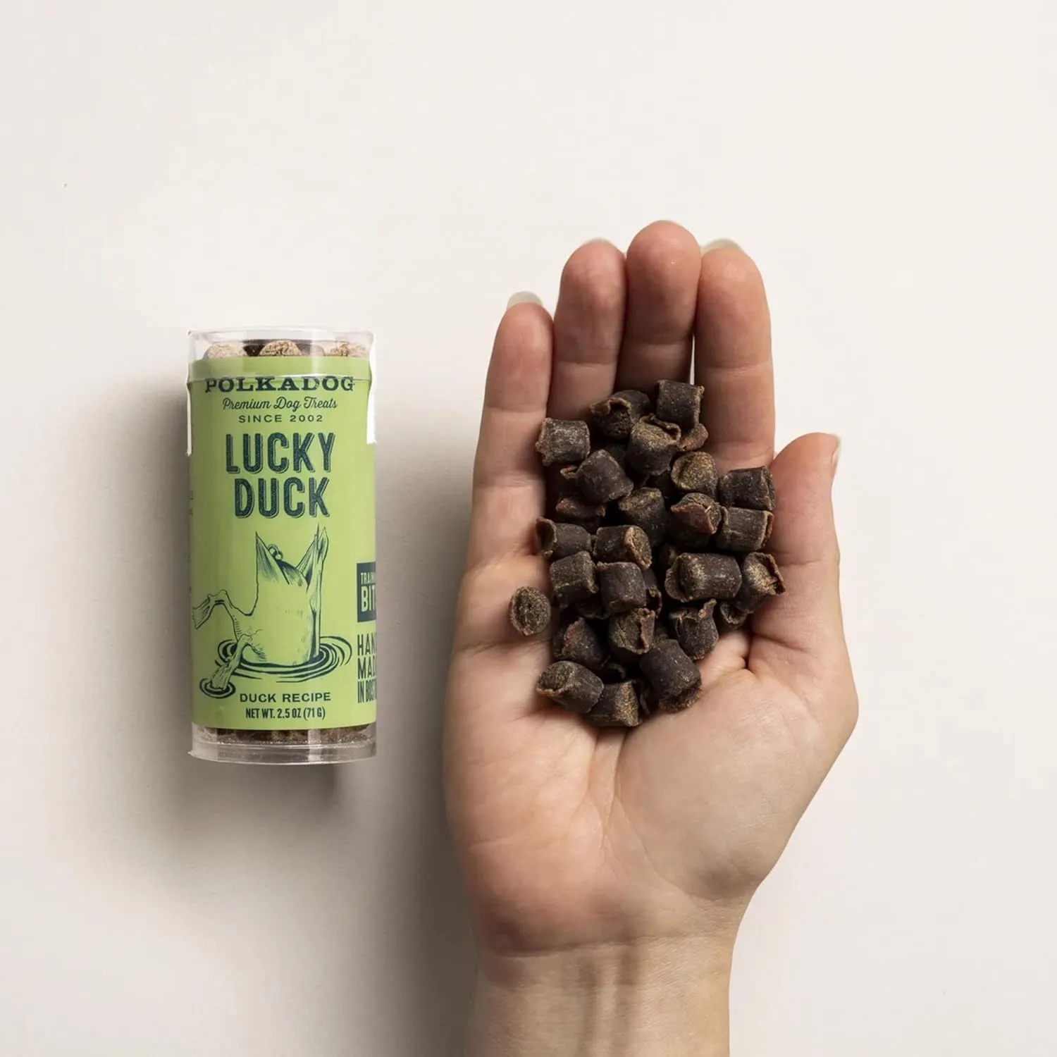 Polkadog Lucky Duck Dog Treats, Cat Snacks Tube  All-Natural Pet Treats for Kittens, Puppies  Bite-Sized, Crunchy Snack for Dogs, Cats  Grain Free  2 oz.