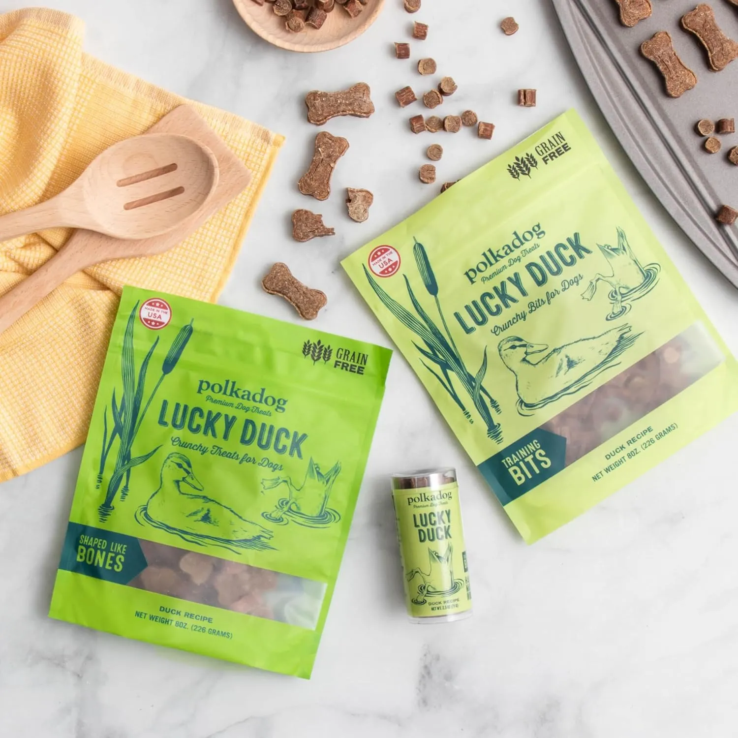 Polkadog Lucky Duck Dog Treats, Cat Snacks Tube  All-Natural Pet Treats for Kittens, Puppies  Bite-Sized, Crunchy Snack for Dogs, Cats  Grain Free  2 oz.