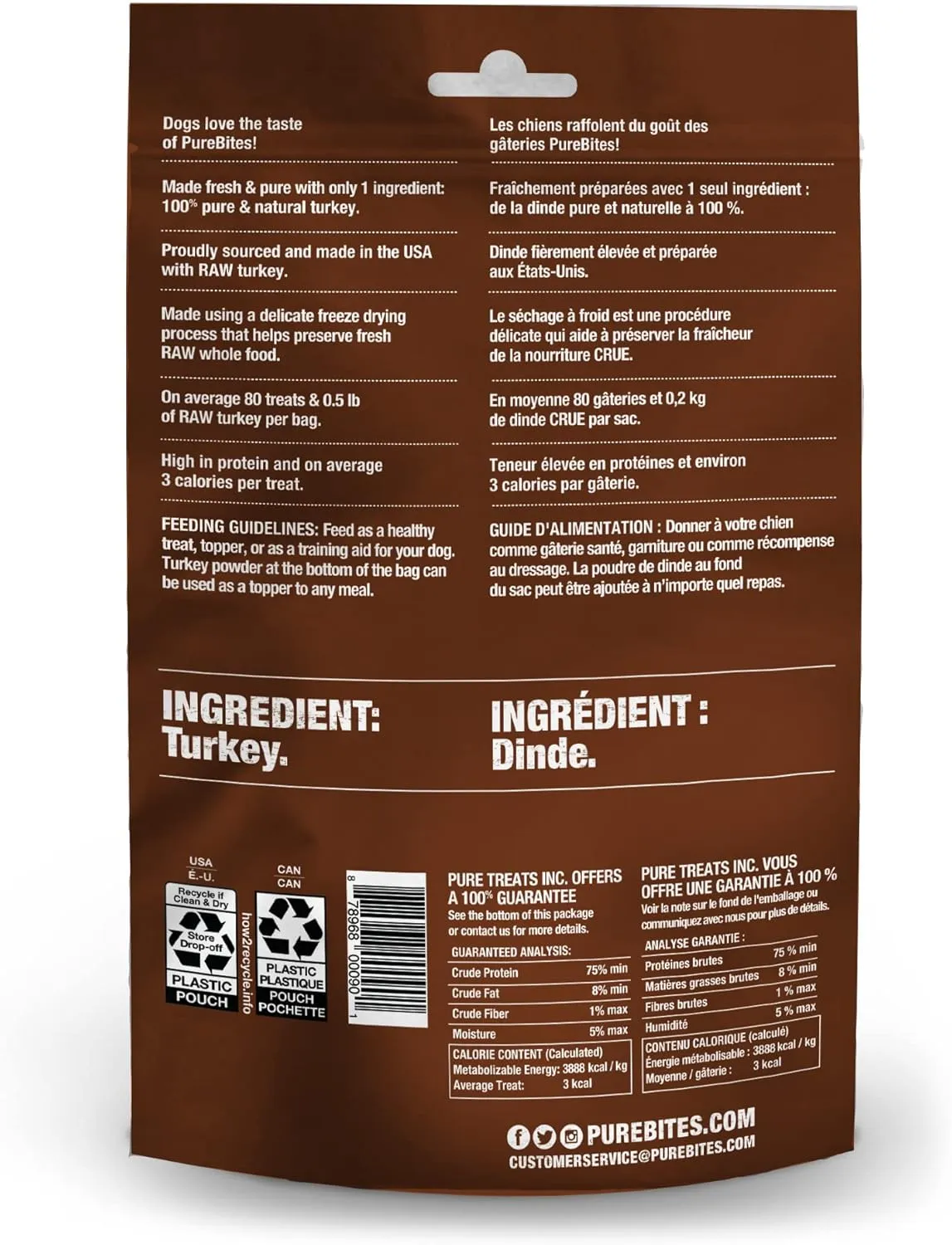PureBites Turkey Freeze Dried Dog Treats, 1 Ingredient, Made in USA, 2.47oz