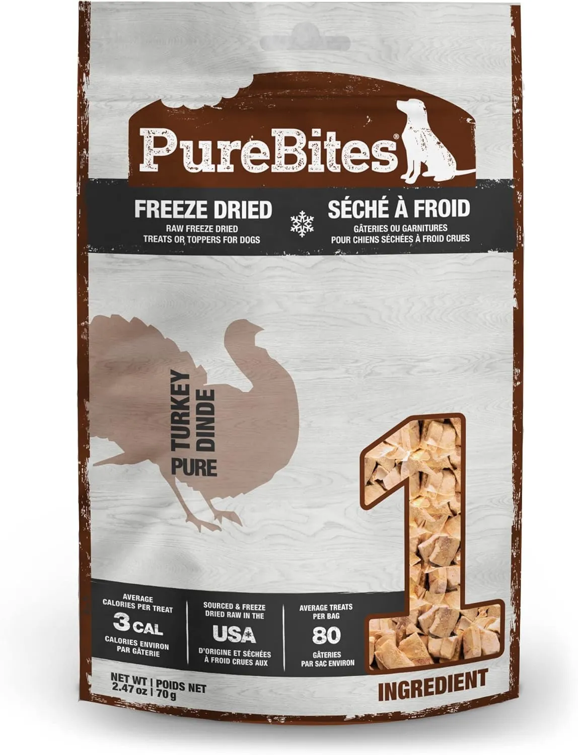 PureBites Turkey Freeze Dried Dog Treats, 1 Ingredient, Made in USA, 2.47oz