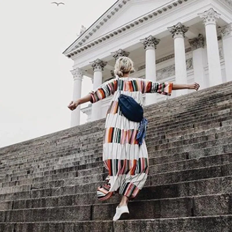 Round Neck Half Sleeve Color Block Casual Dress