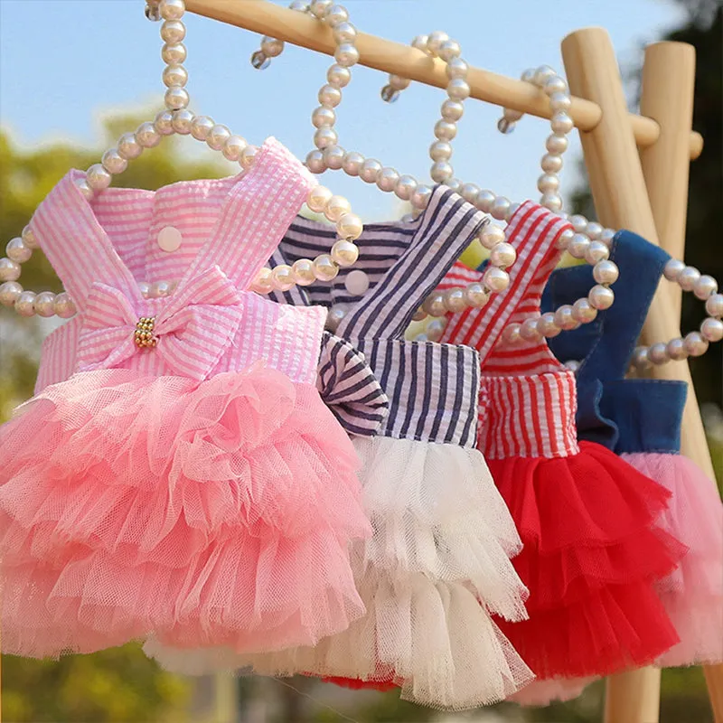 Stripe Bow Pet Mesh Skirt