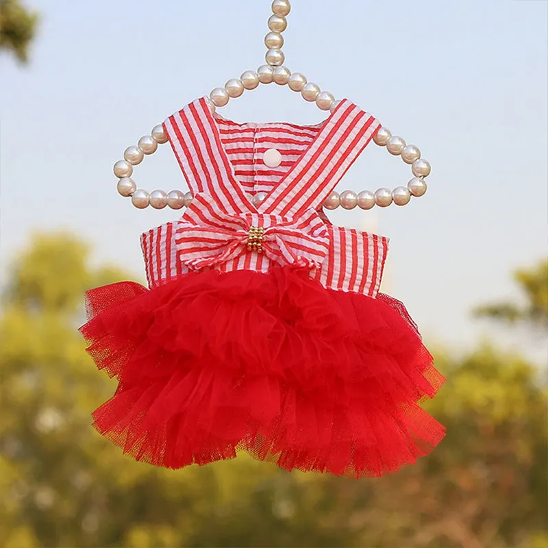Stripe Bow Pet Mesh Skirt