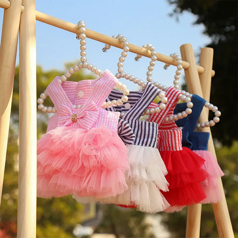 Stripe Bow Pet Mesh Skirt