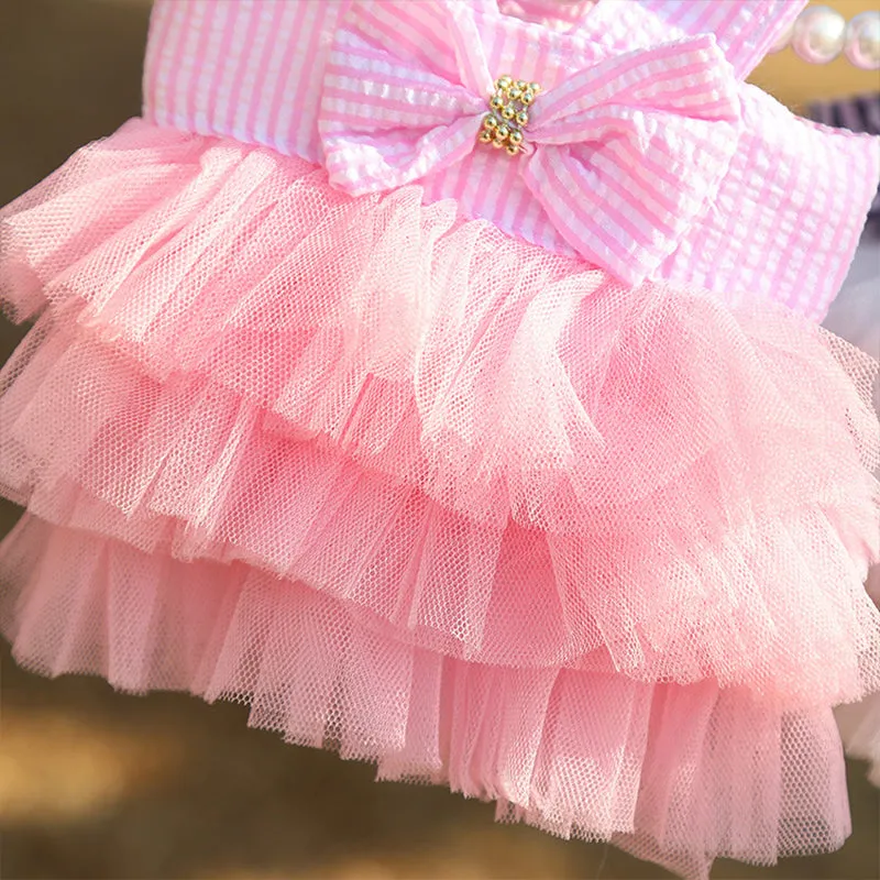 Stripe Bow Pet Mesh Skirt