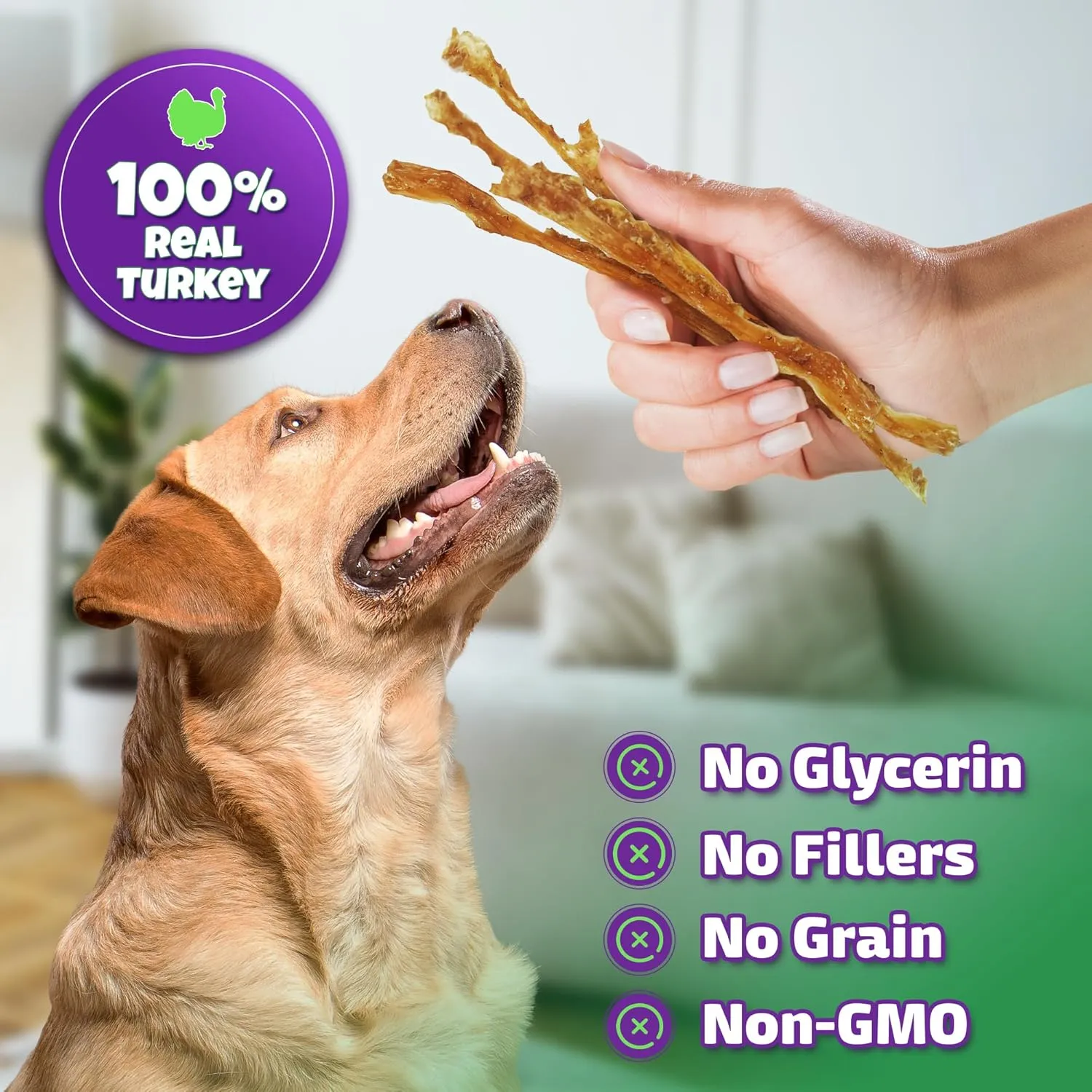 Turkey Tendon Strips Made in USA with 100% Turkey and No Glycerin, Healthy Jerky Dog Treats for Medium and Small Dogs, Human Grade Tendons for Dogs, 12 oz Bag