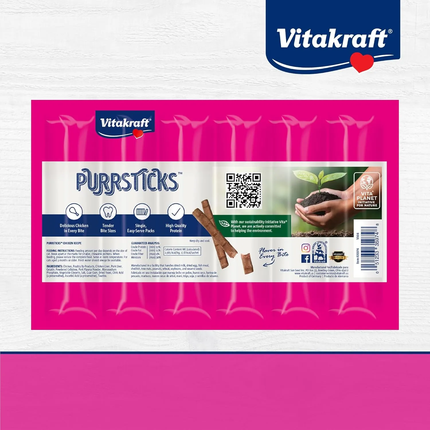 Vitakraft PurrSticks Cat Treat, Chicken, Multi Pack of 4